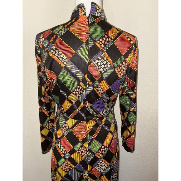Vintage Polyester Dress Patchwork Zip No Designer Union Label S M High Neck Zip - Picture 8 of 15